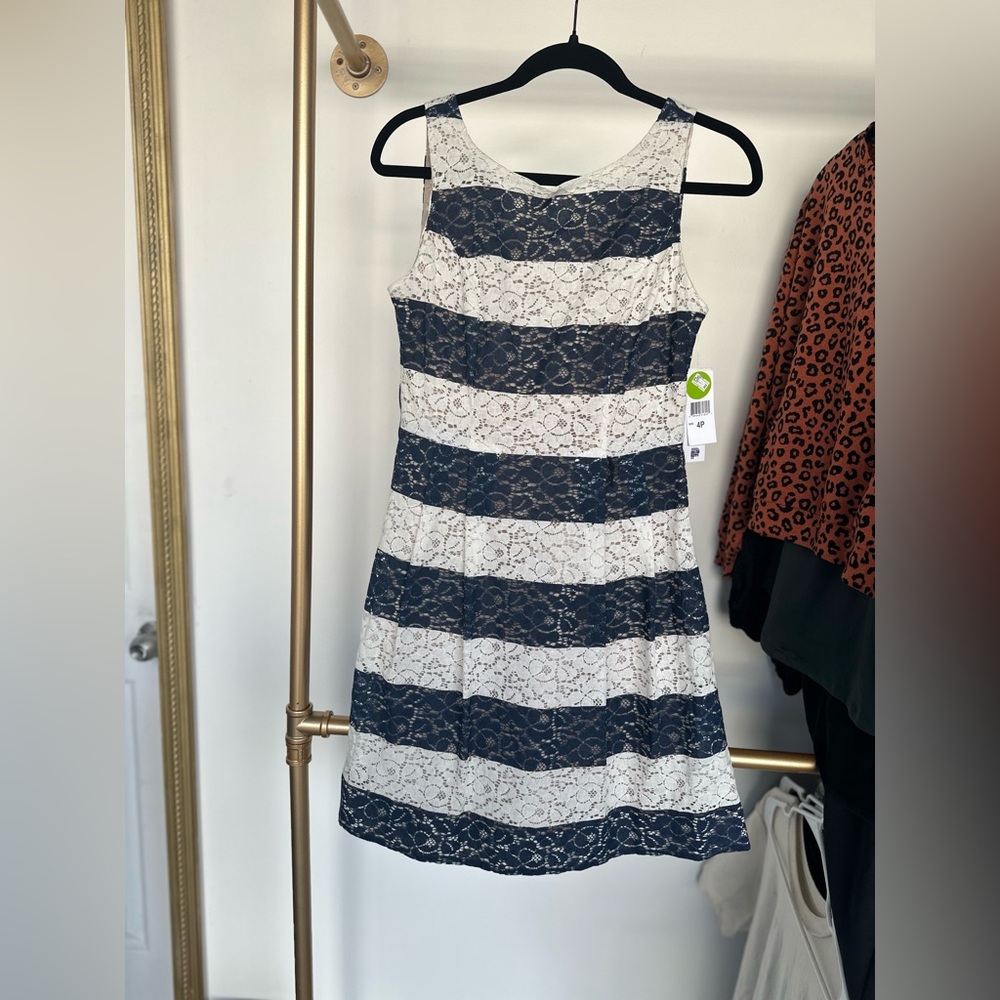 Robbie Bee Navy & White Striped Lace Dress - Size 4P (New with Tags)